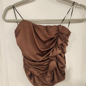 Gaze Brown Ruched Camisole ToGage Brown Ruched Strapless Top - Size Mediump